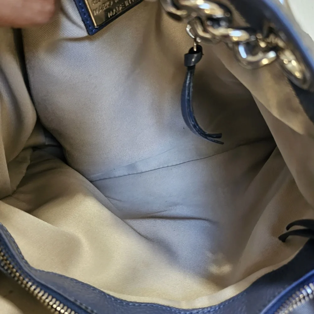 Valentino By Mario Valentino Luisa Blue Denim Zebra Large Leather Handbag Purse - Picture 13 of 16